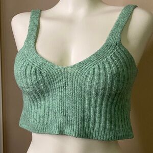 HAZEL MOON super soft Green Ribbed Knit crop Top sweater S 💚